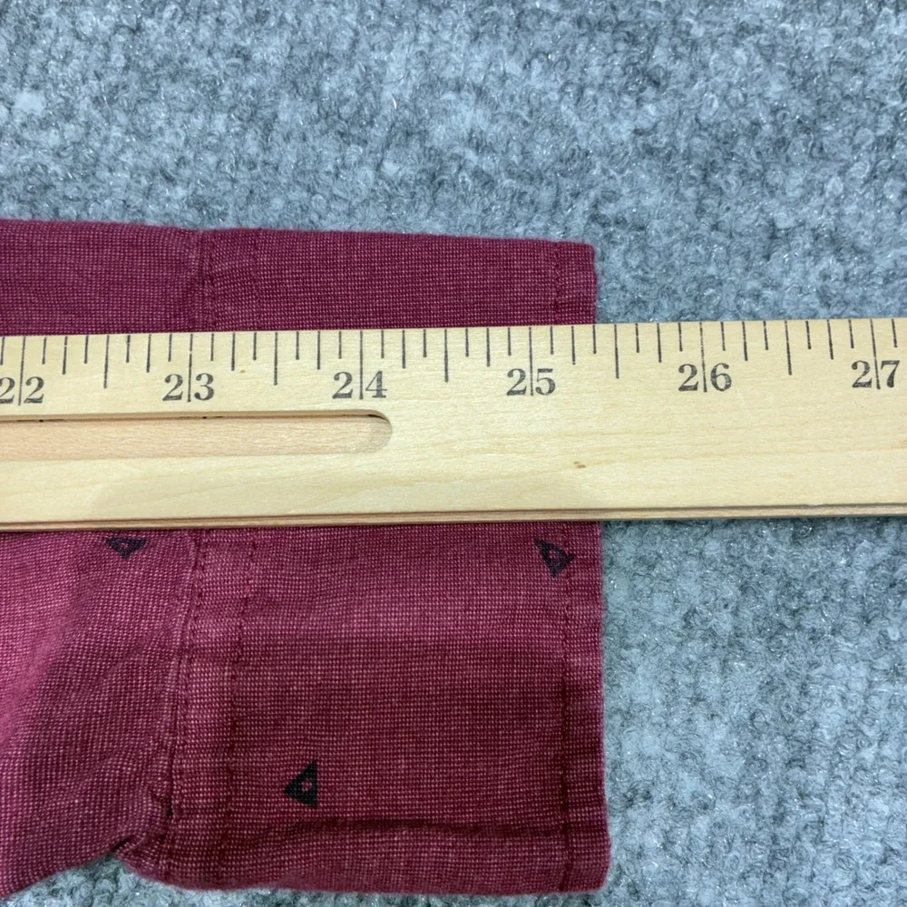 Hollister Button Down Shirt Mens L Burgundy‎ Triangle Print Stretch Long Sleeve